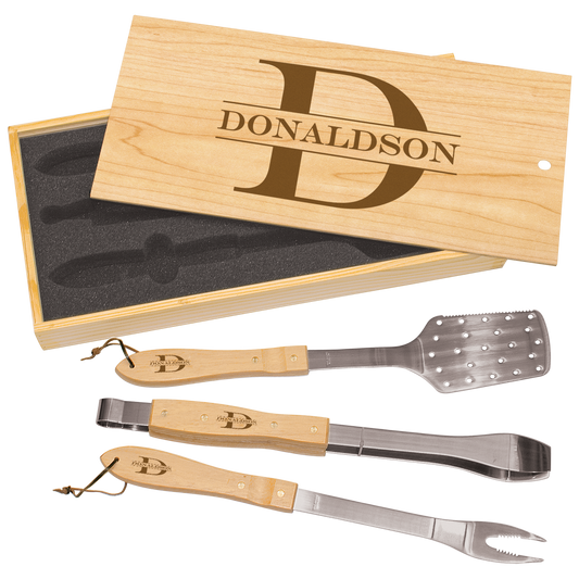 3-Piece BBQ Set in Wooden Pine Box -BBQ01 image 0