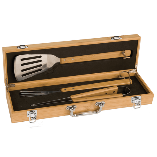 3-Piece Bamboo BBQ Set in Bamboo Case with hinged lid - BBQ02A - image 0