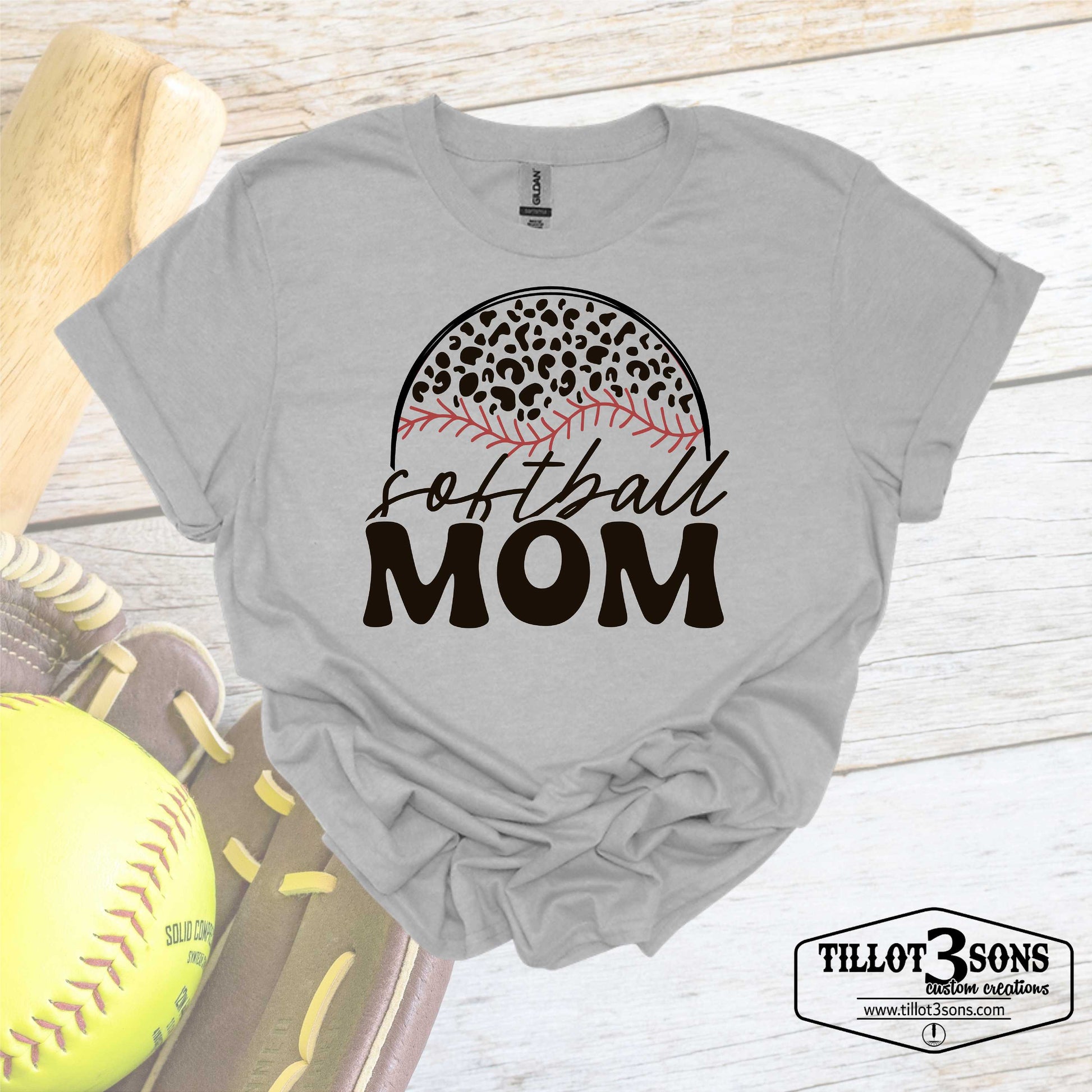 Softball Mom with Leopard Print graphics t-shirt image 1