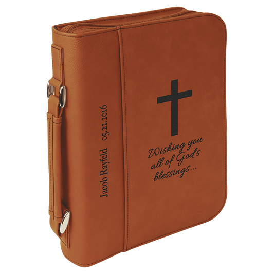 Bible cover carrying case with zipper - personalized leatherette cover