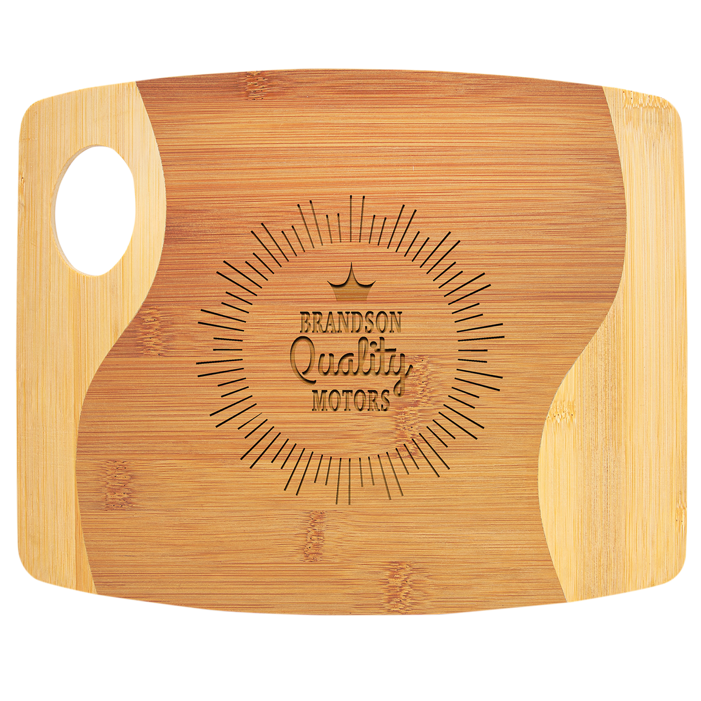 Bamboo Cutting Board - GFT890 - 11" x 9" x 5/16" Bamboo Two Tone Cutting Board with Handle