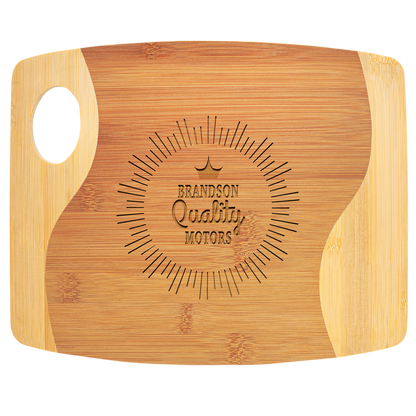 Bamboo Cutting Board - GFT890 - 11" x 9" x 5/16" Bamboo Two Tone Cutting Board with Handle