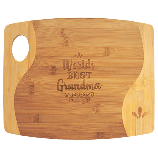 Bamboo Cutting Board - GGFT891 - 13 3/4" x 11" x 5/16" Bamboo Two Tone Cutting Board with Handle