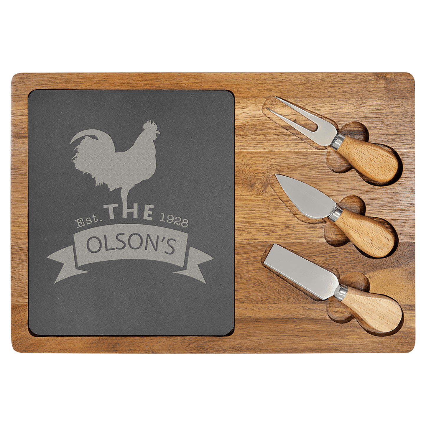 Acacia Wood/Slate Rectangle Cheese Set with Three Tools  - SLT087