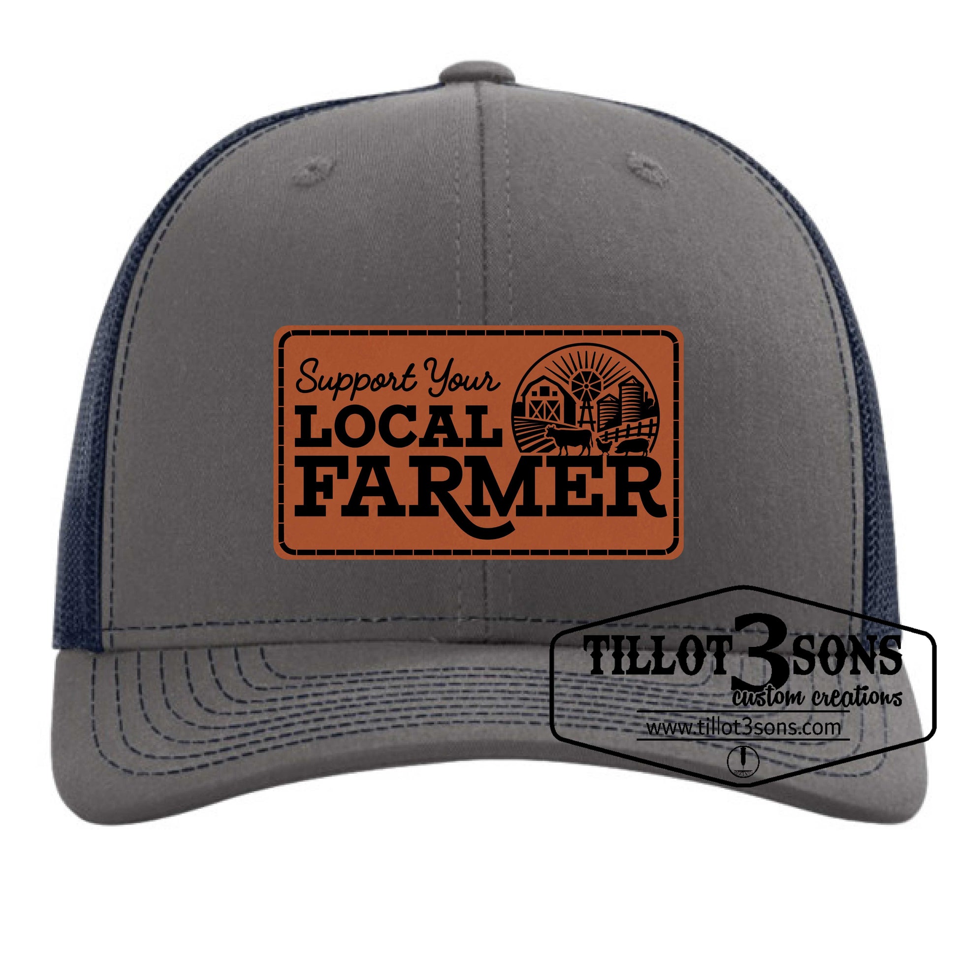 Support Your Local Farmer logo on a Richardson Trucker Hat w/ Laser Engraved Pat image 0