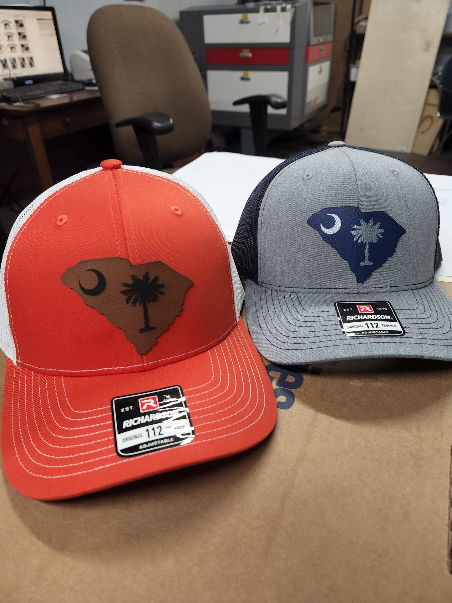 Richardson Trucker Hat w/ Laser Cut South Carolina State Outline & Palmetto Tree image 0